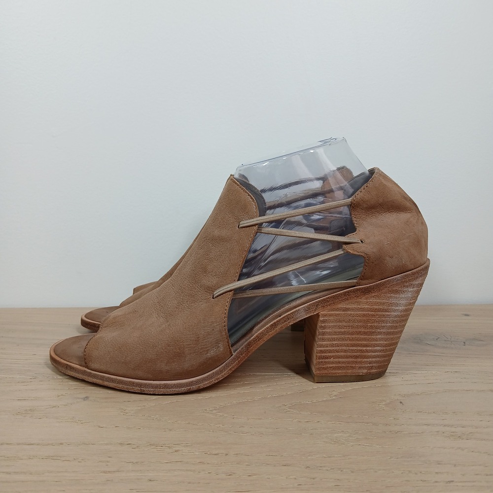 Eileen Fisher Heels Women 10 Brown Leather Cutout Block Heel Sandals Boho